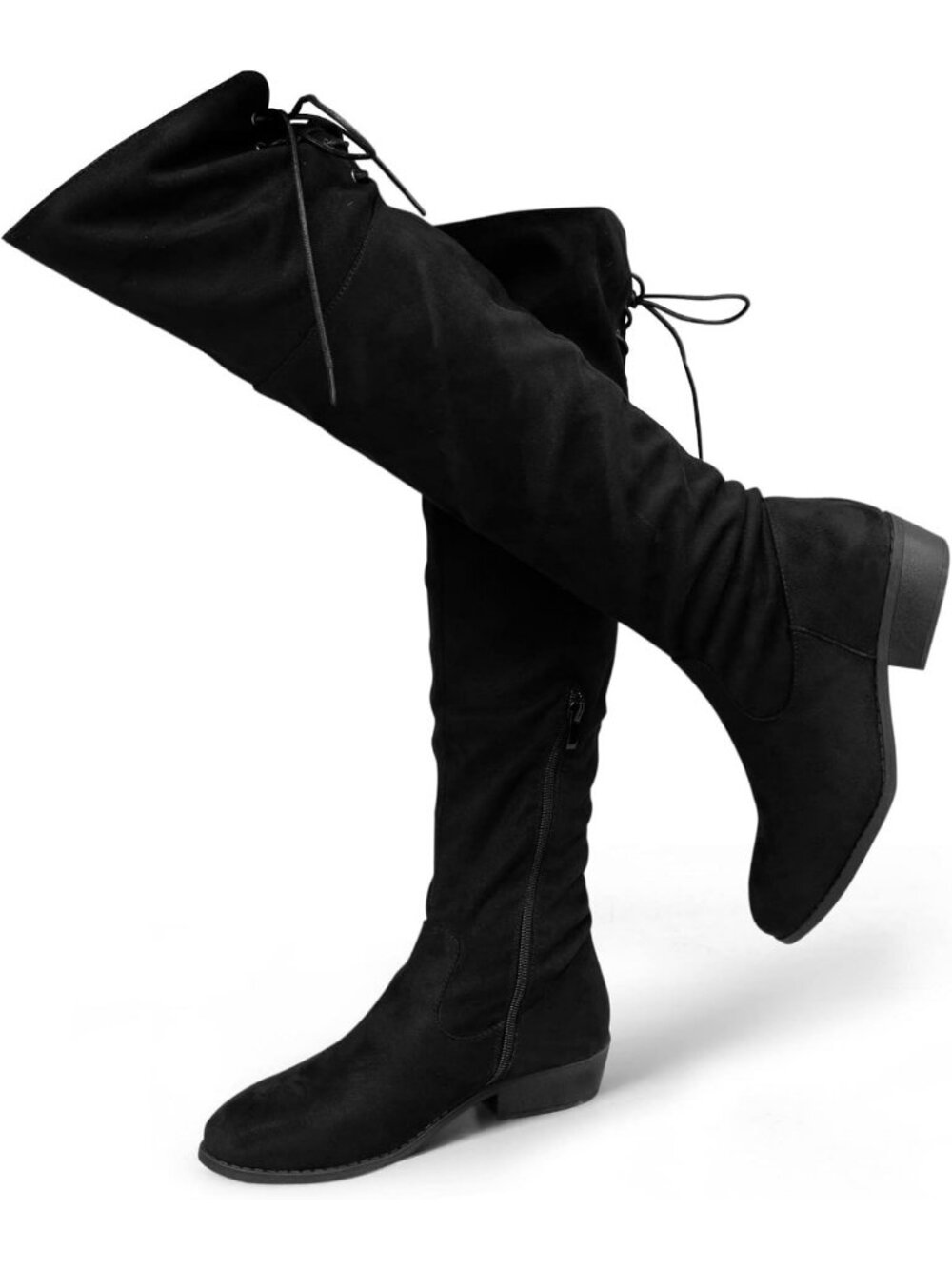 Chic Black Thigh High Over the Knee Fashion Boots with Low Flat Heel for Women